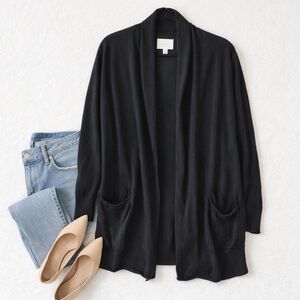 Wilfred Silk Cashmere Blend Black Open Cardigan Sweater Draped Pockets M